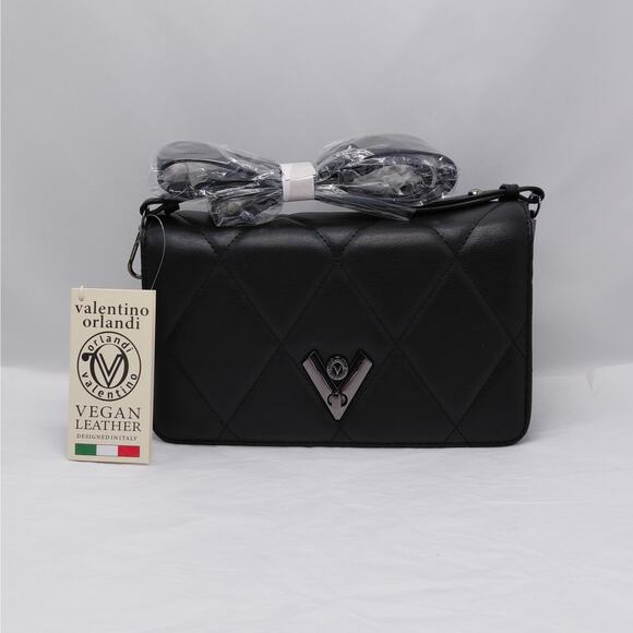 Valentino Orlandi Women Crossbody Bag Black Quilted Vegan Leather Handbag Purse - Picture 15 of 15